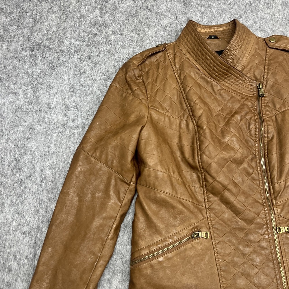 Guess Jacket Womens Medium Quilted Faux Leather Biker Moto Asymmetrical Zip - Picture 3 of 16